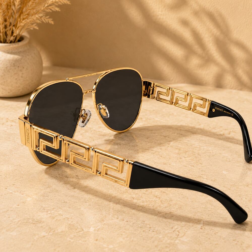 Versace VE2289 Gold Aviator Sunglasses Grey Lenses Greca Temple - Picture 3 of 4